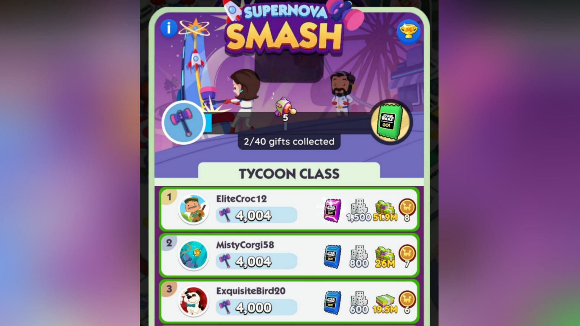 Playing Monopoly Go Supernova Smash to earn rewards (Image via Scopely)